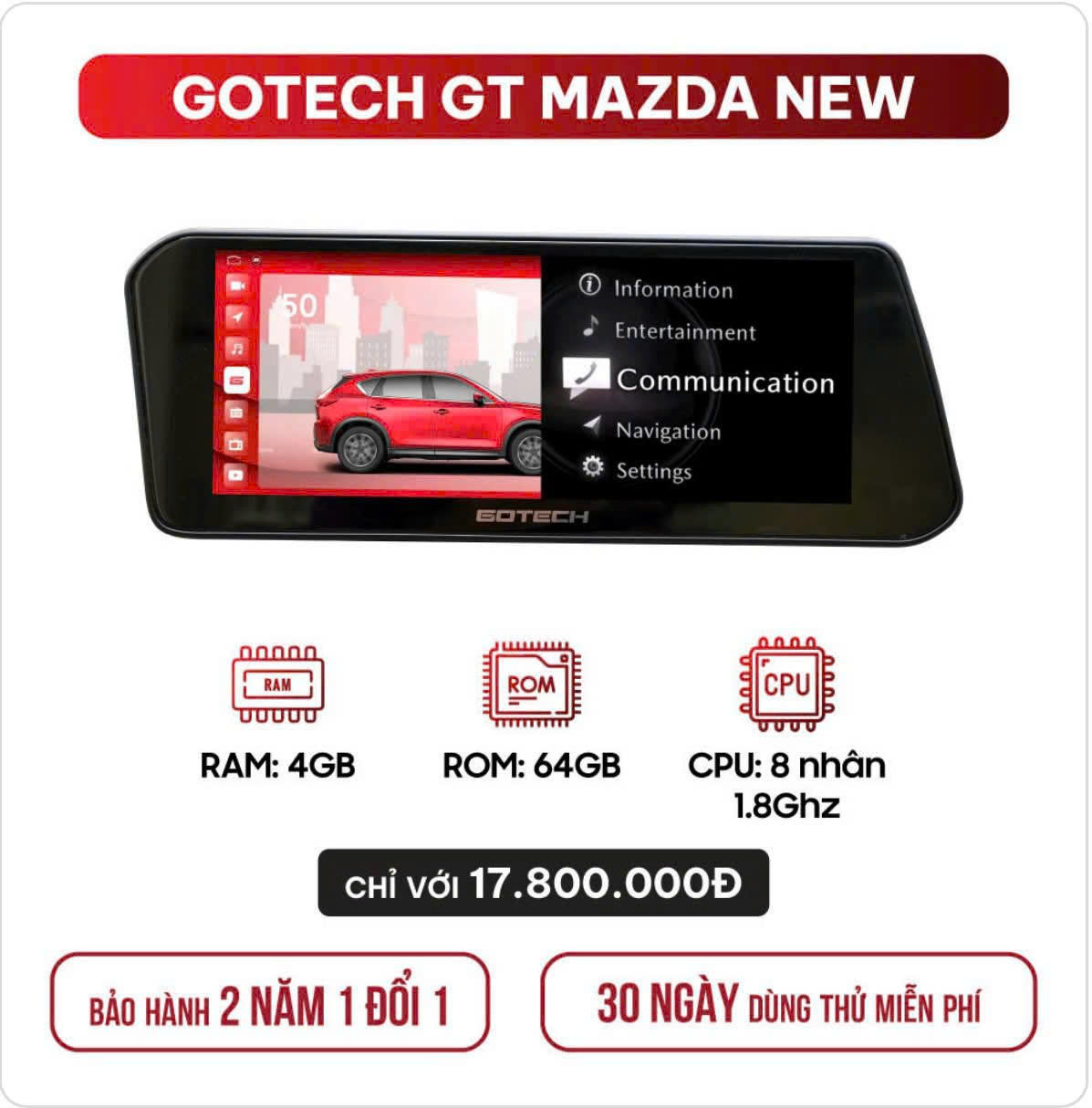 MÀN HÌNH Ô TÔ THÔNG MINH GOTECH GT MAZDA NEW